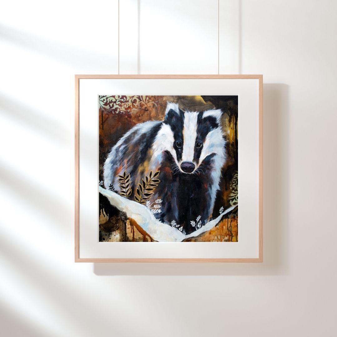 Art Print of a Bdger - Beneath the Bramble by Lisa Whitehouse