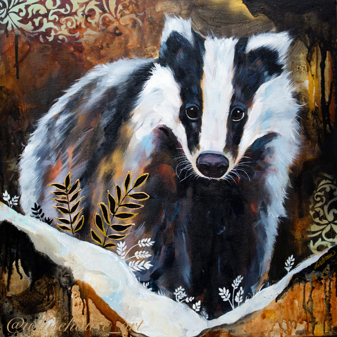 Art Print of a Bdger - Beneath the Bramble by Lisa Whitehouse