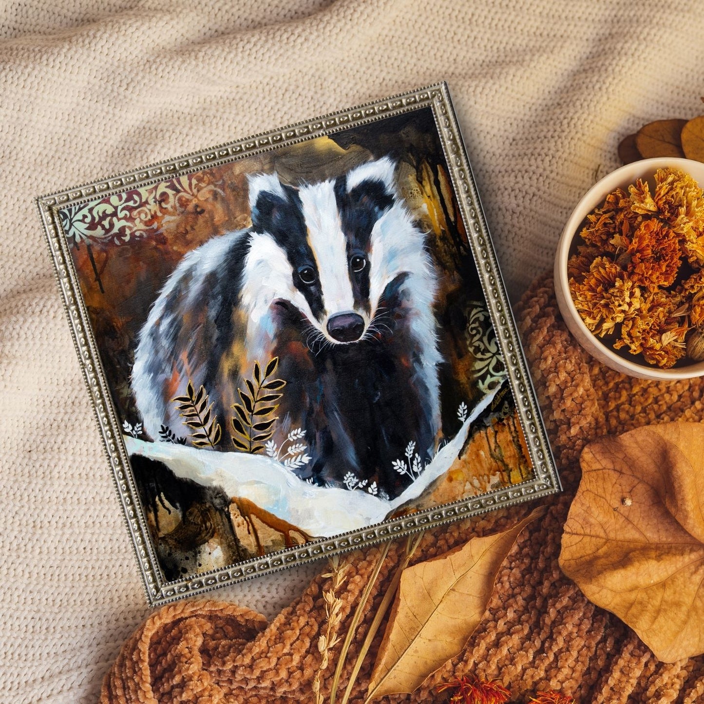 Art Print of a Bdger - Beneath the Bramble by Lisa Whitehouse
