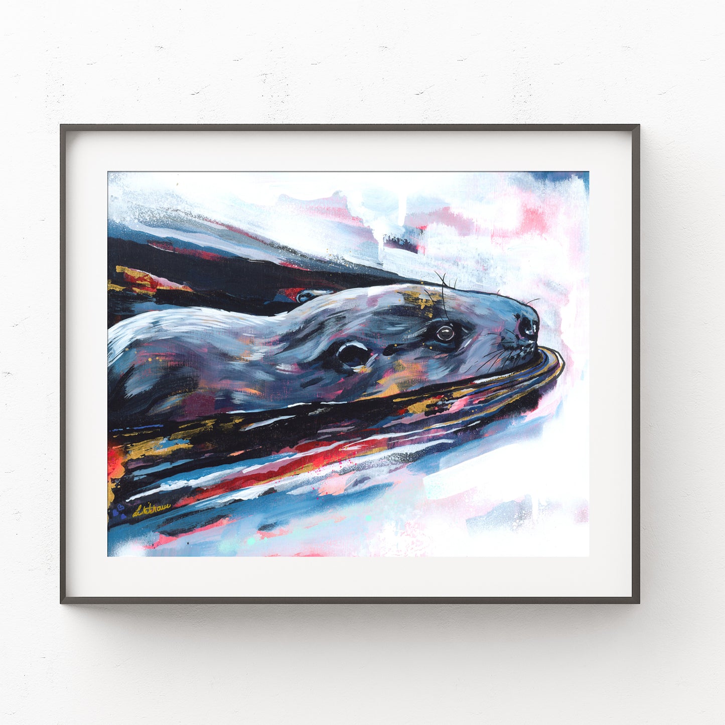 Beaver Painting - Art Print of Original Painting by Lisa Whitehouse titled "Just Keep Swimming"