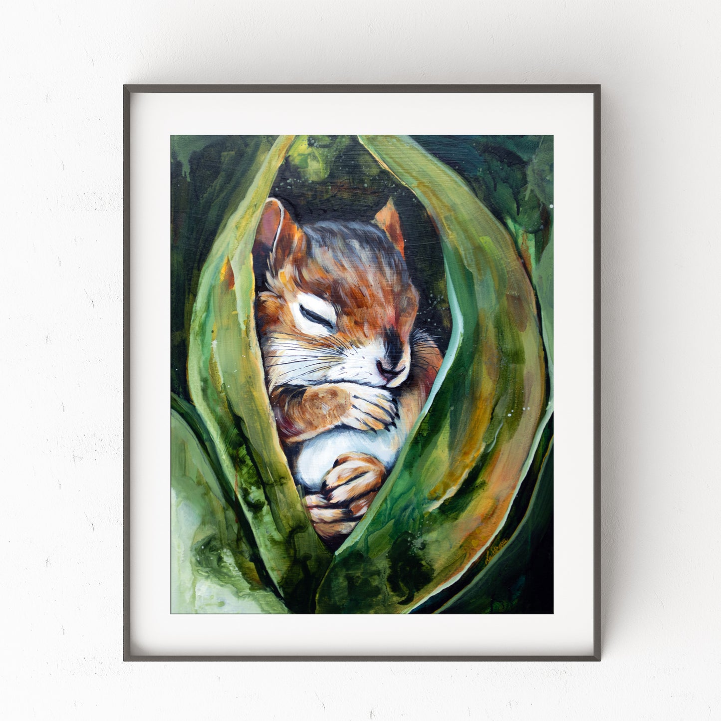 Chipmunk Painting - Art Print of Original Painting by Lisa Whitehouse titled "Tucked In"
