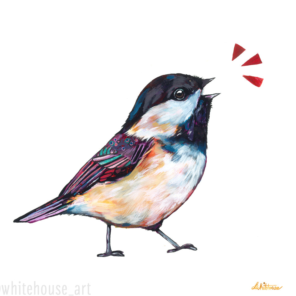 Contemporary chickadee print - “Town Crier” by Lisa Whitehouse