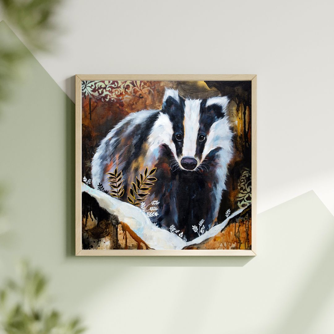 Art Print of a Bdger - Beneath the Bramble by Lisa Whitehouse
