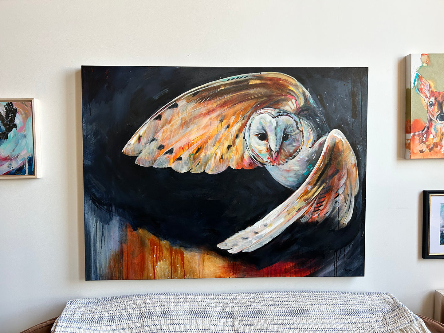 36" x 48" Original Painting of an Owl - Soar