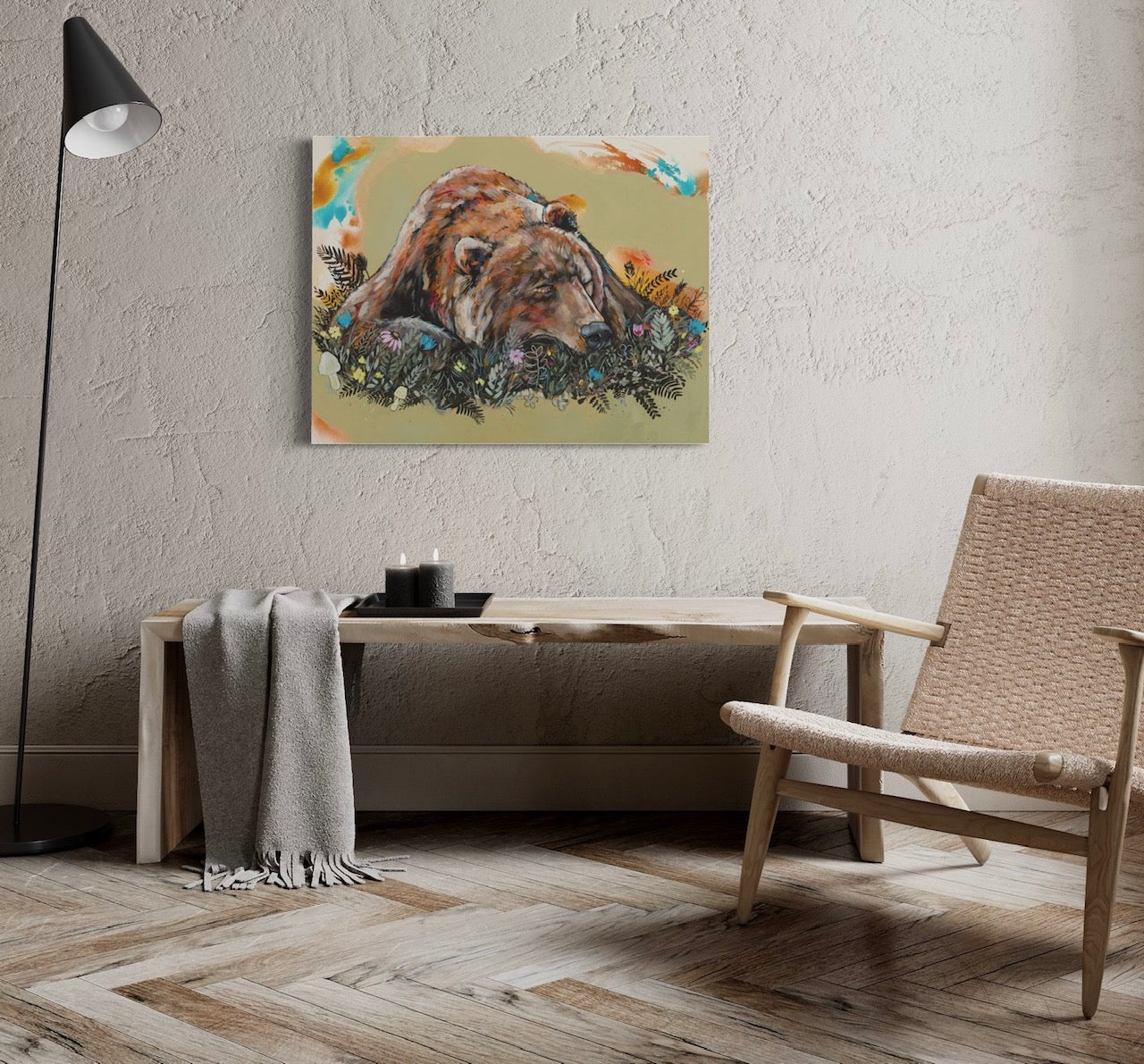 22" x 28" Original Painting of a bear "Wild Bloom"
