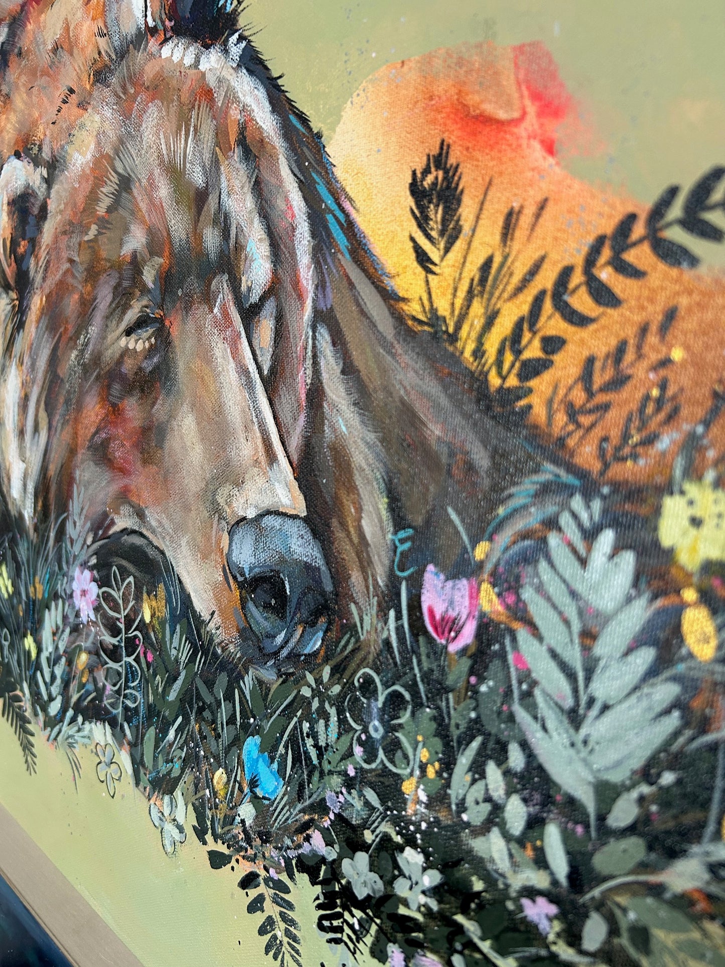 22" x 28" Original Painting of a bear "Wild Bloom"
