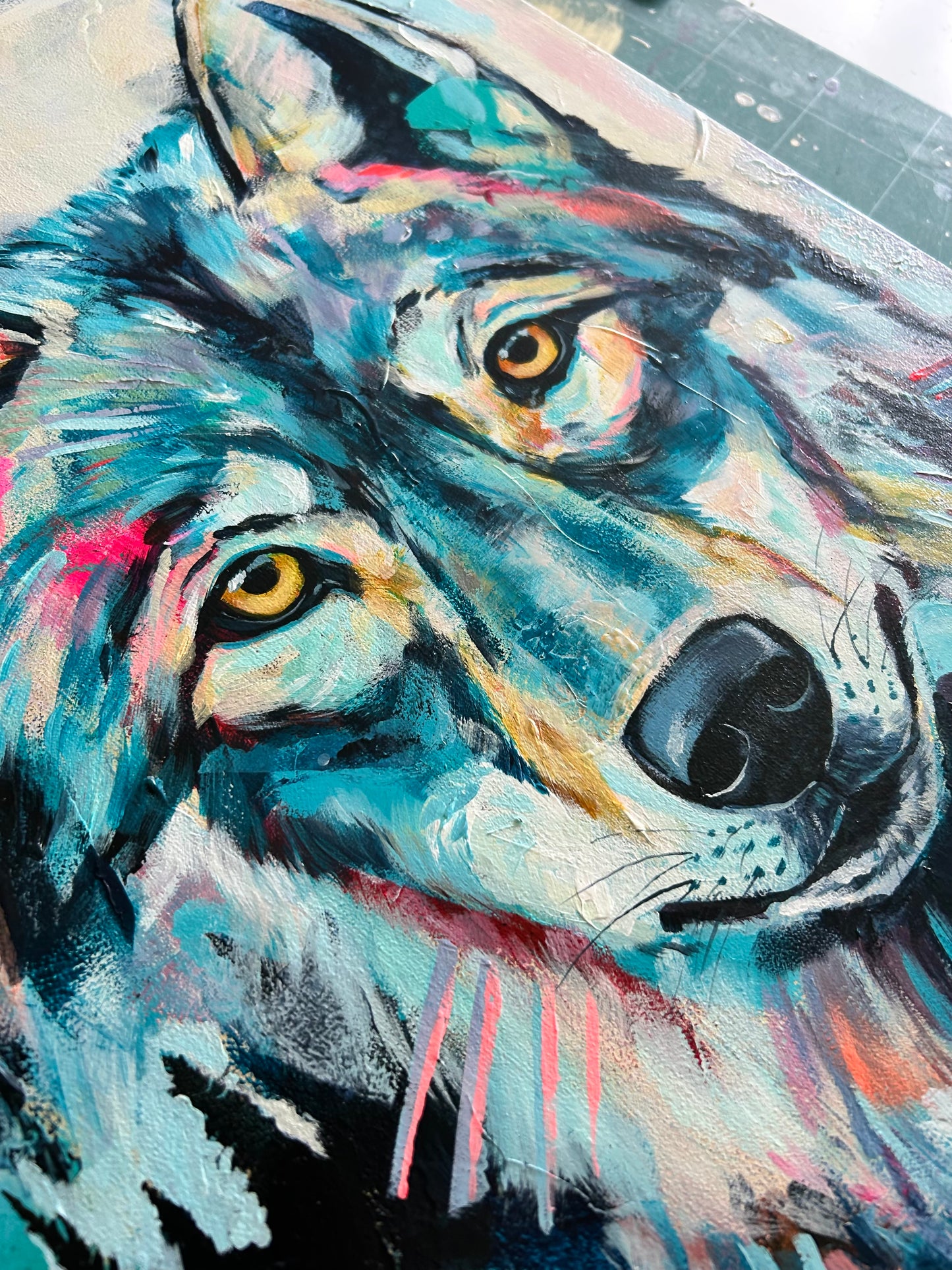 16" x 20" Original Painting of a wolf "Wild Gaze"