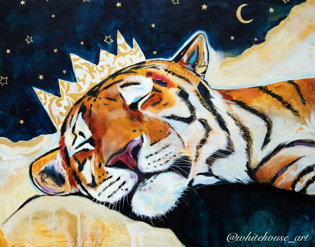 16" x 20" Original Painting of a Tiger "Midnight Slumber"