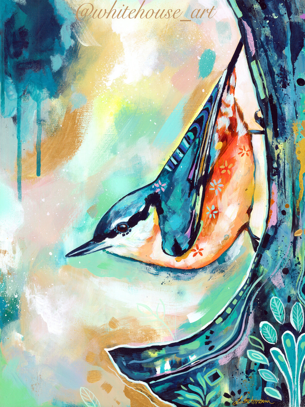 12" x 16" Original Painting of a Nuthatch