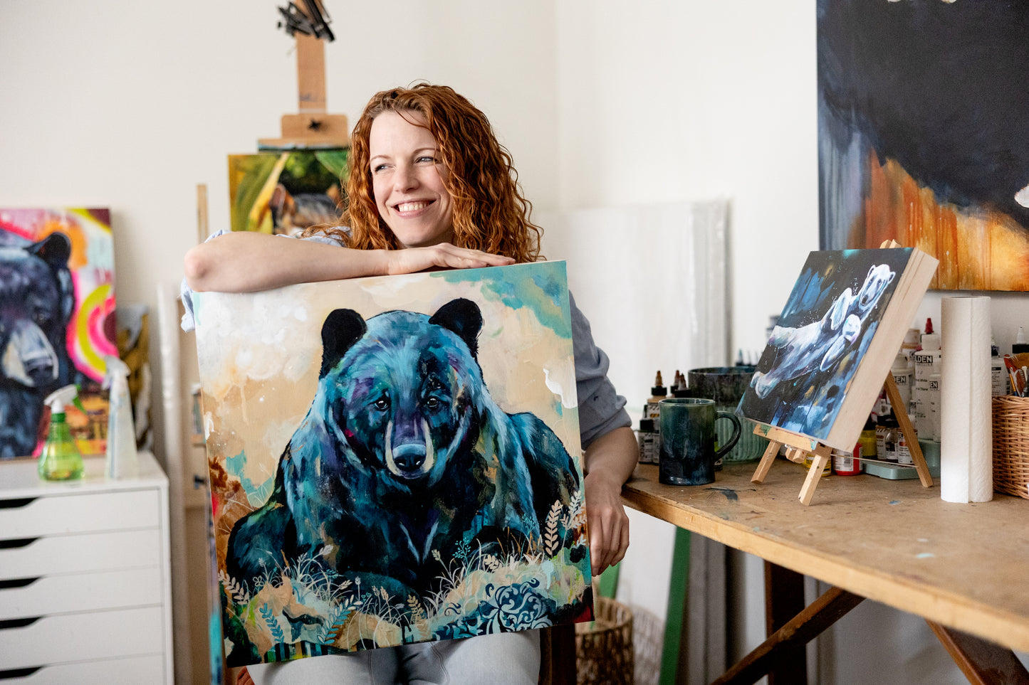 20" x 20" Original Painting of a bear "Forest Reverie"