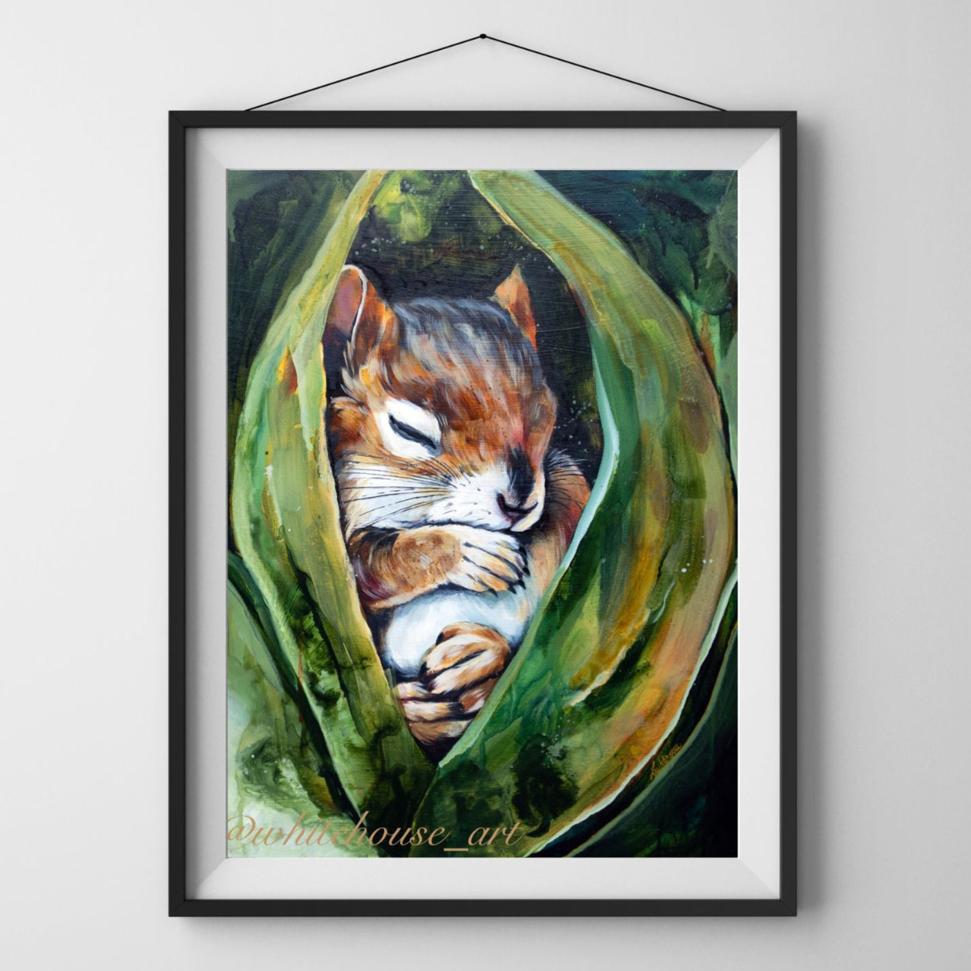 Chipmunk Painting - Art Print of Original Painting by Lisa Whitehouse titled "Tucked In"