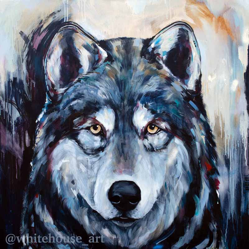 42" x 42" Original Painting of a Wolf - The Warrior