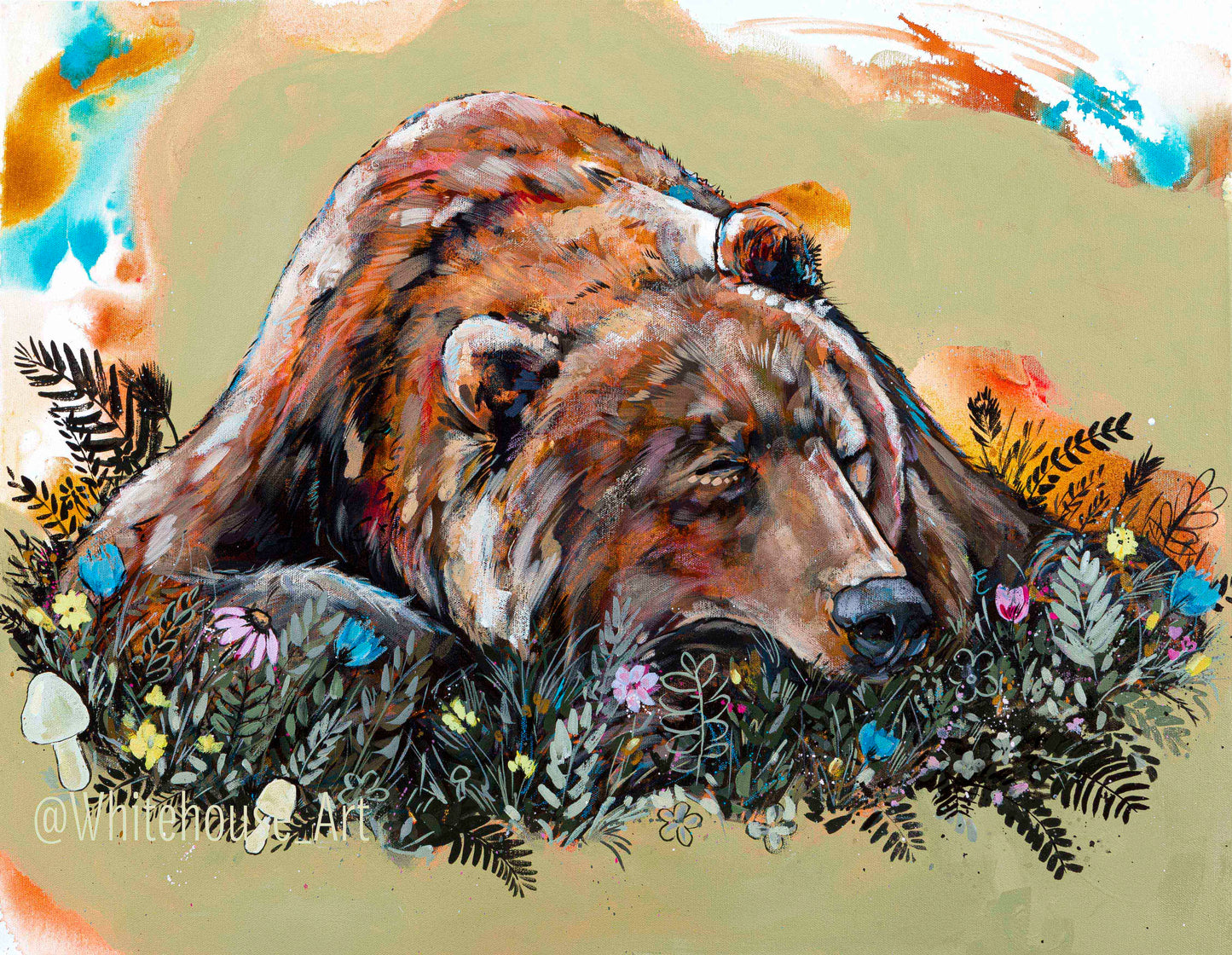 22" x 28" Original Painting of a bear "Wild Bloom"