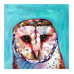 8"x8" Original Painting on wood block - Barn Owl