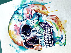 11x14 Original Skull Watercolor Painting