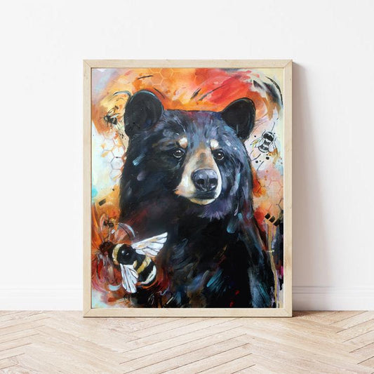 Black Bear Mix Media Painting by Lisa Whitehouse titled "The Bears and the Bees"