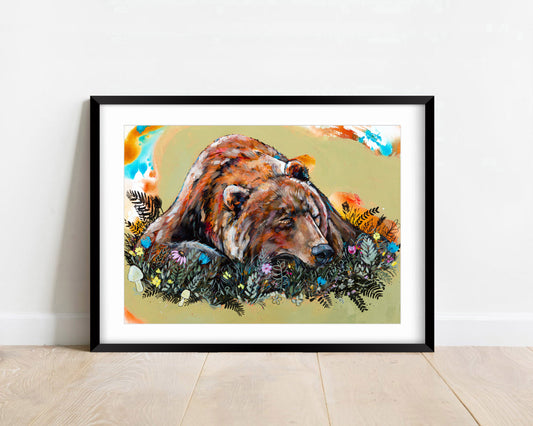 Brown Bear - Art Print of Original Painting by Lisa Whitehouse titled "Wild Bloom"