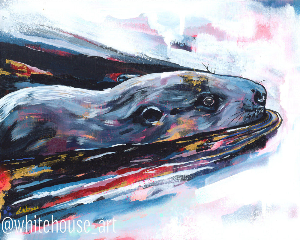 11" x 14" Original Painting of a beaver "Just Keep Swimming"