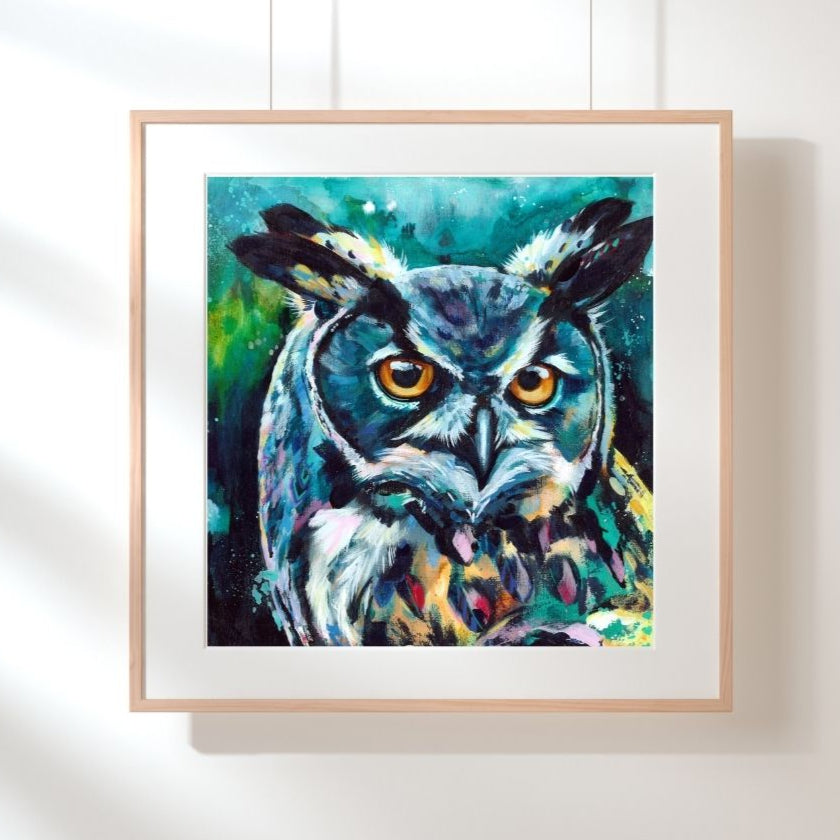 Horned Owl  Print  -  by Lisa Whitehouse
