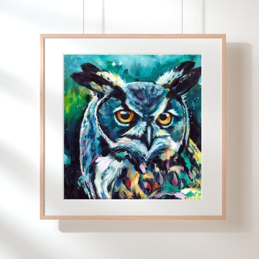 Horned Owl  Print  -  by Lisa Whitehouse