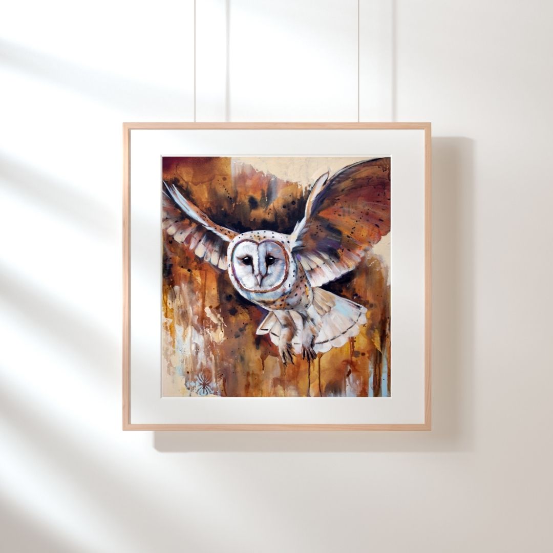 Art Print of an Owl -  Golden Flight by Lisa Whitehouse