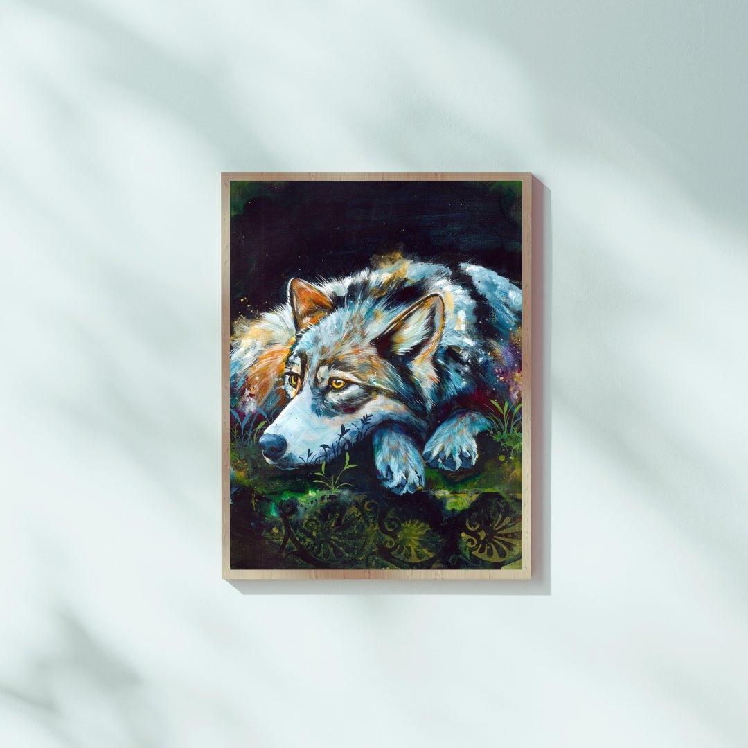Wolf Painting - Art Print of Original Painting by Lisa Whitehouse titled "Disappearing Light"