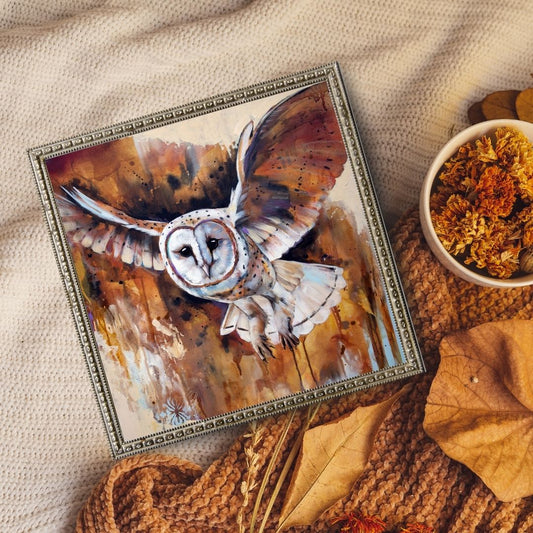Art Print of an Owl -  Golden Flight by Lisa Whitehouse