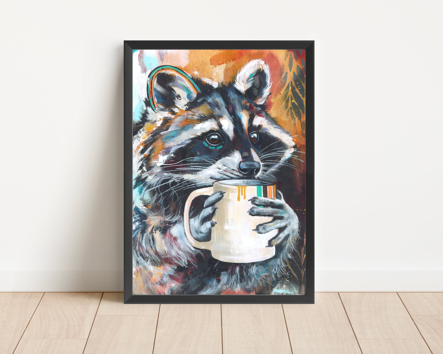 Racoon Art Print - Acrylic painting of a Racoon titled "Liquid Gold"