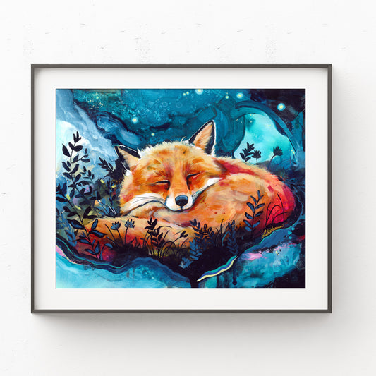 Fox Painting - Art Print of Original Painting by Lisa Whitehouse titled "Little Dreamer"