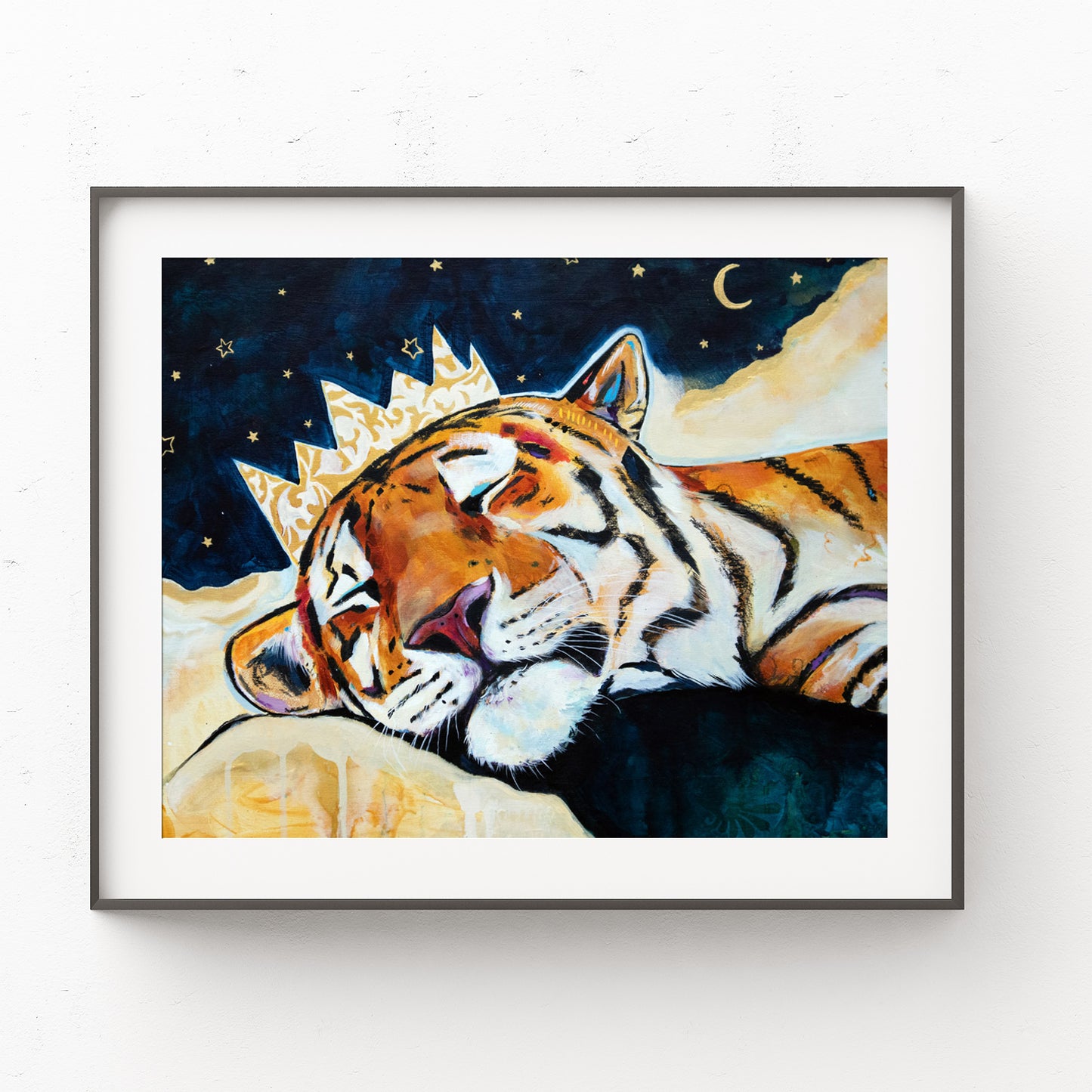 Tiger Painting - Art Print of Original Painting by Lisa Whitehouse titled "Midnight Slumber"