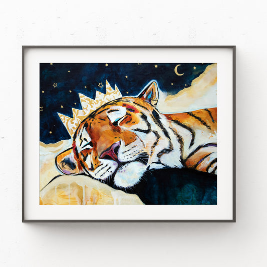Tiger Painting - Art Print of Original Painting by Lisa Whitehouse titled "Midnight Slumber"