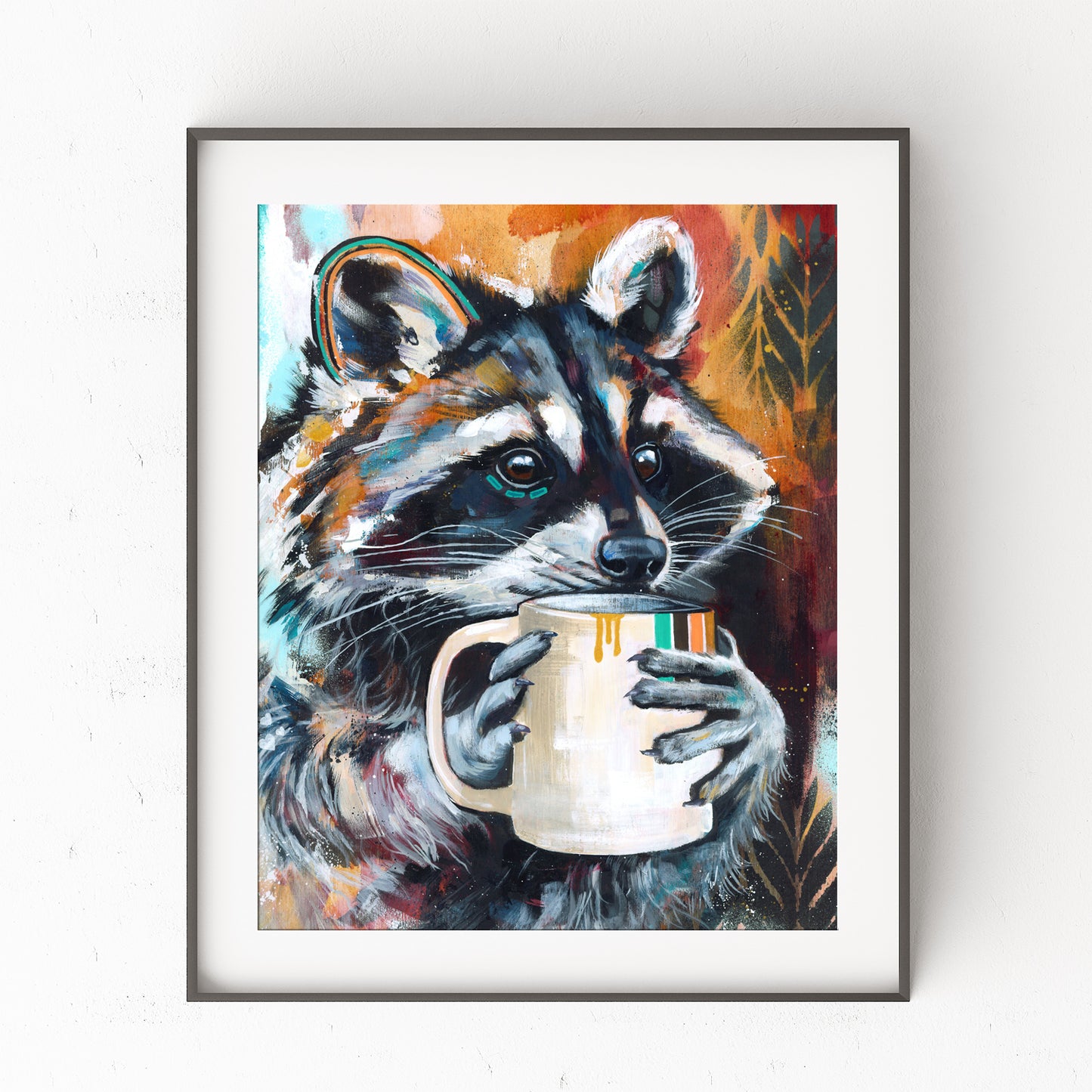 Racoon Art Print - Acrylic painting of a Racoon titled "Liquid Gold"