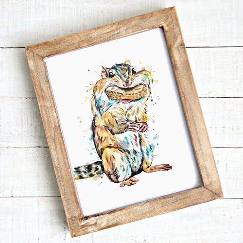 Chipmunk Colorful Watercolor Painting - Tiny Hoarder