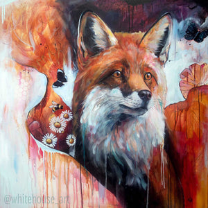 42" x 42" Original Painting of a Fox. - "Discovery"