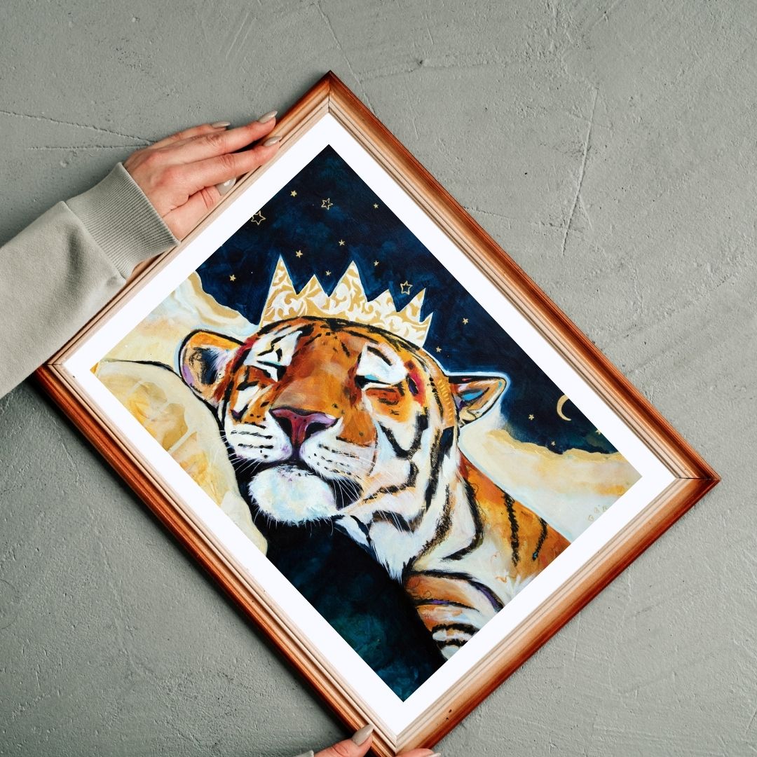 Tiger Painting - Art Print of Original Painting by Lisa Whitehouse titled "Midnight Slumber"