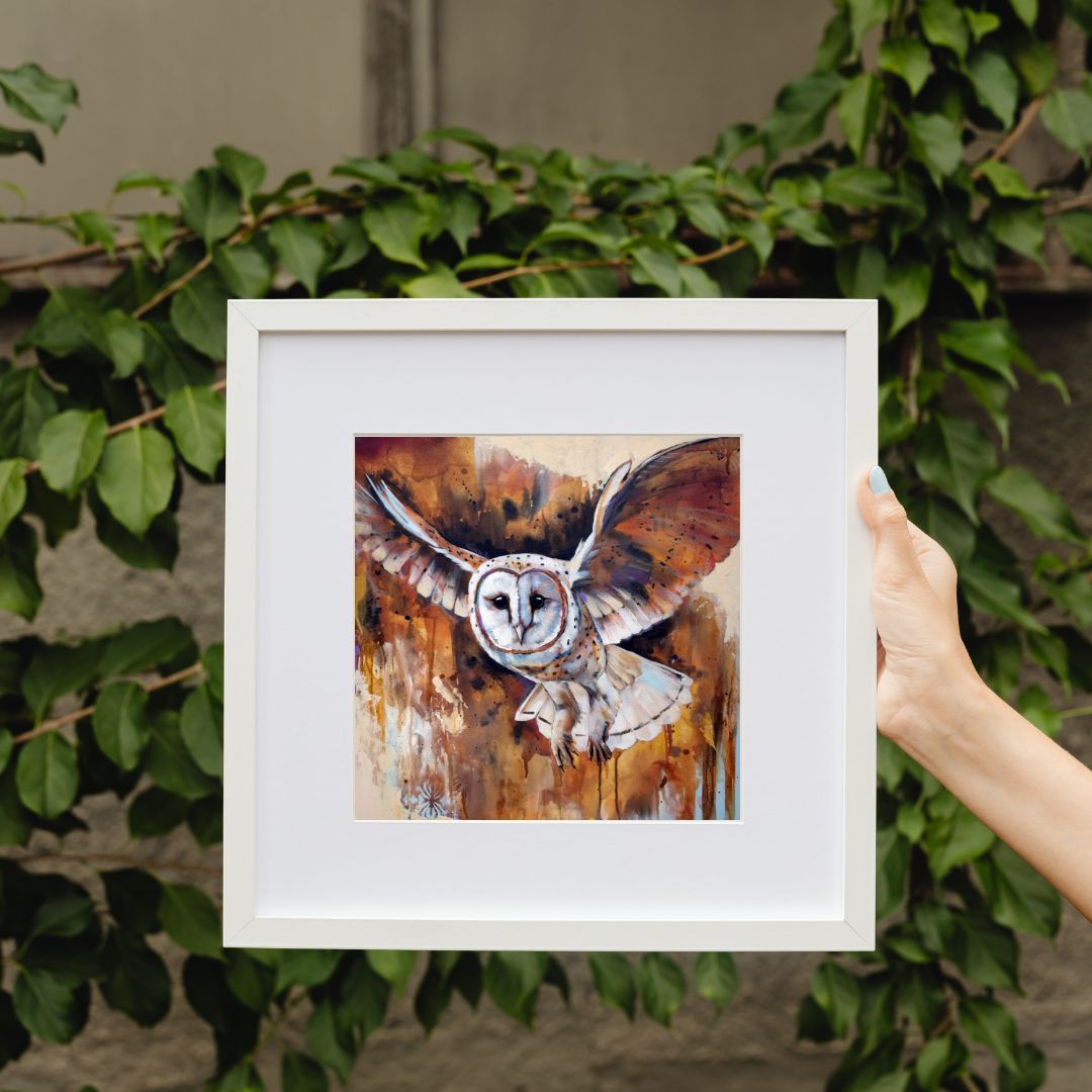 Art Print of an Owl -  Golden Flight by Lisa Whitehouse