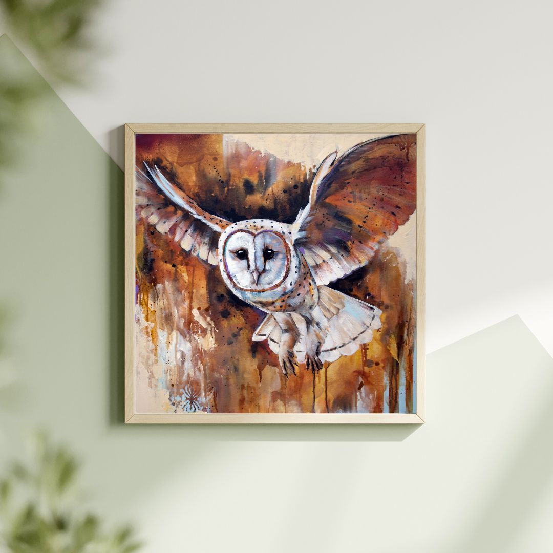 Art Print of an Owl -  Golden Flight by Lisa Whitehouse