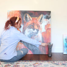42" x 42" Original Painting of a Fox. - "Discovery"