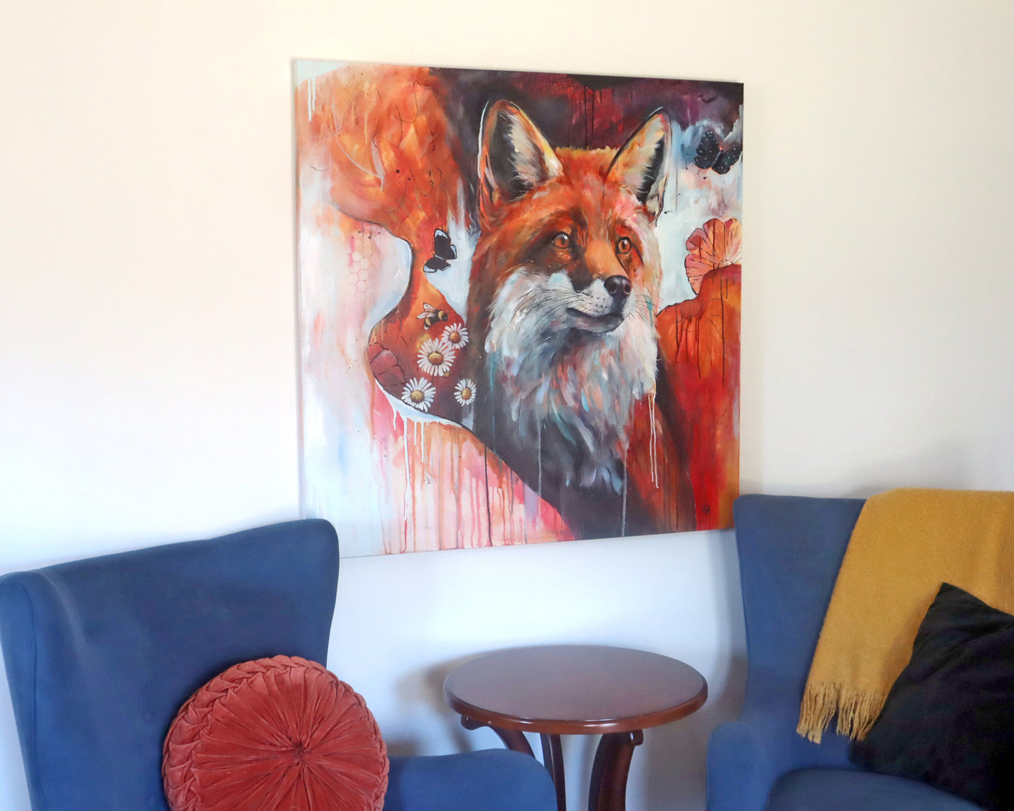 42" x 42" Original Painting of a Fox. - "Discovery"