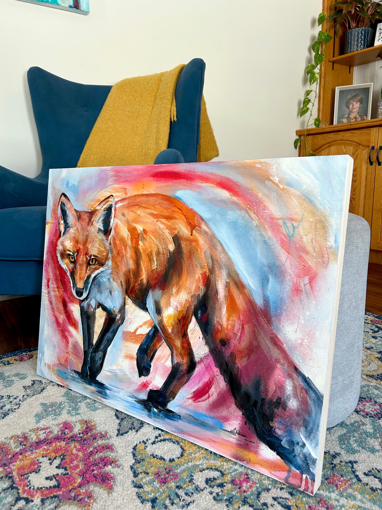 22" x 30" Original Painting of a fox "Eyes of the Forest"