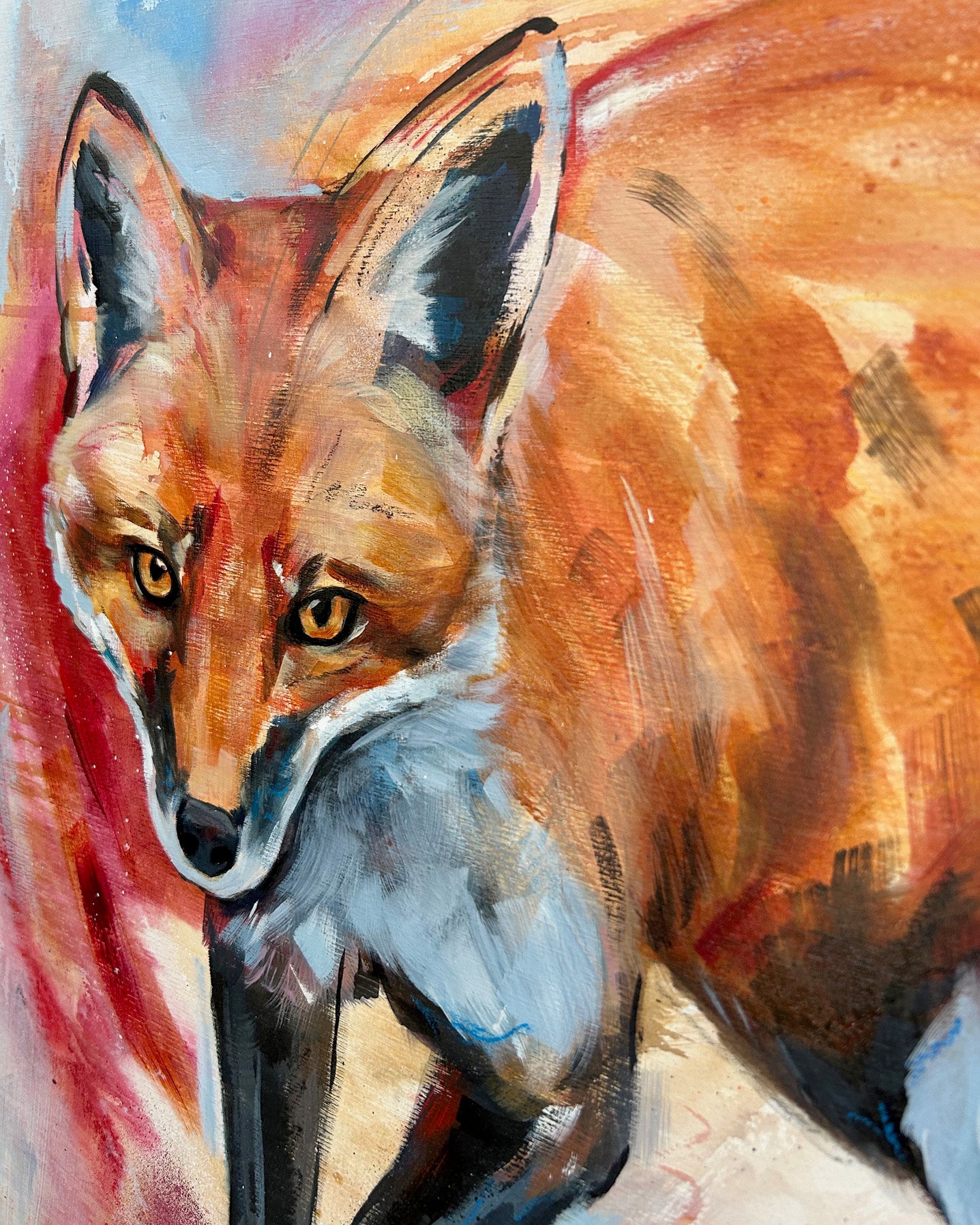 22" x 30" Original Painting of a fox "Eyes of the Forest"