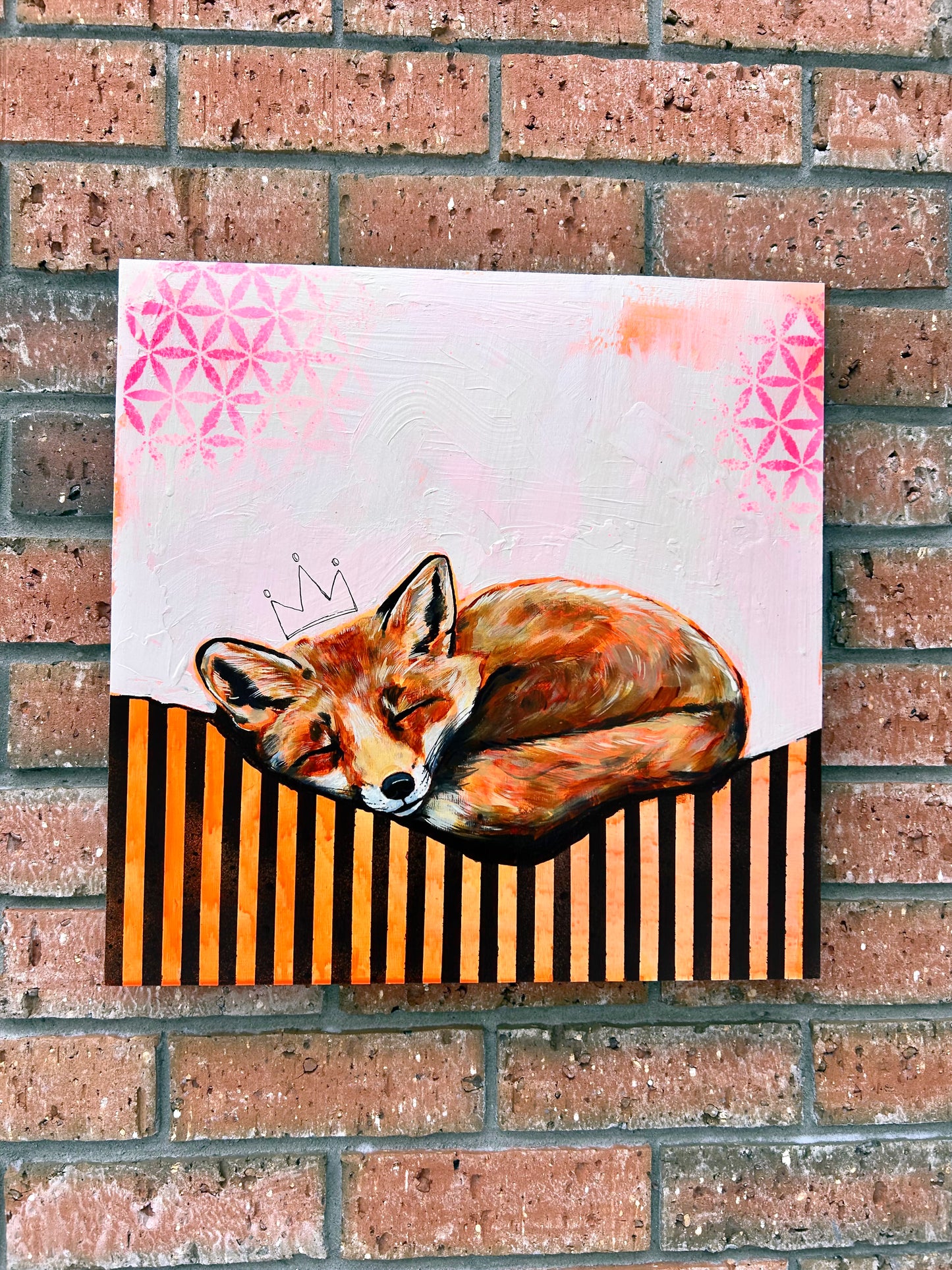 14"x14"  Original Painting of a fox "Dream Big Little One"