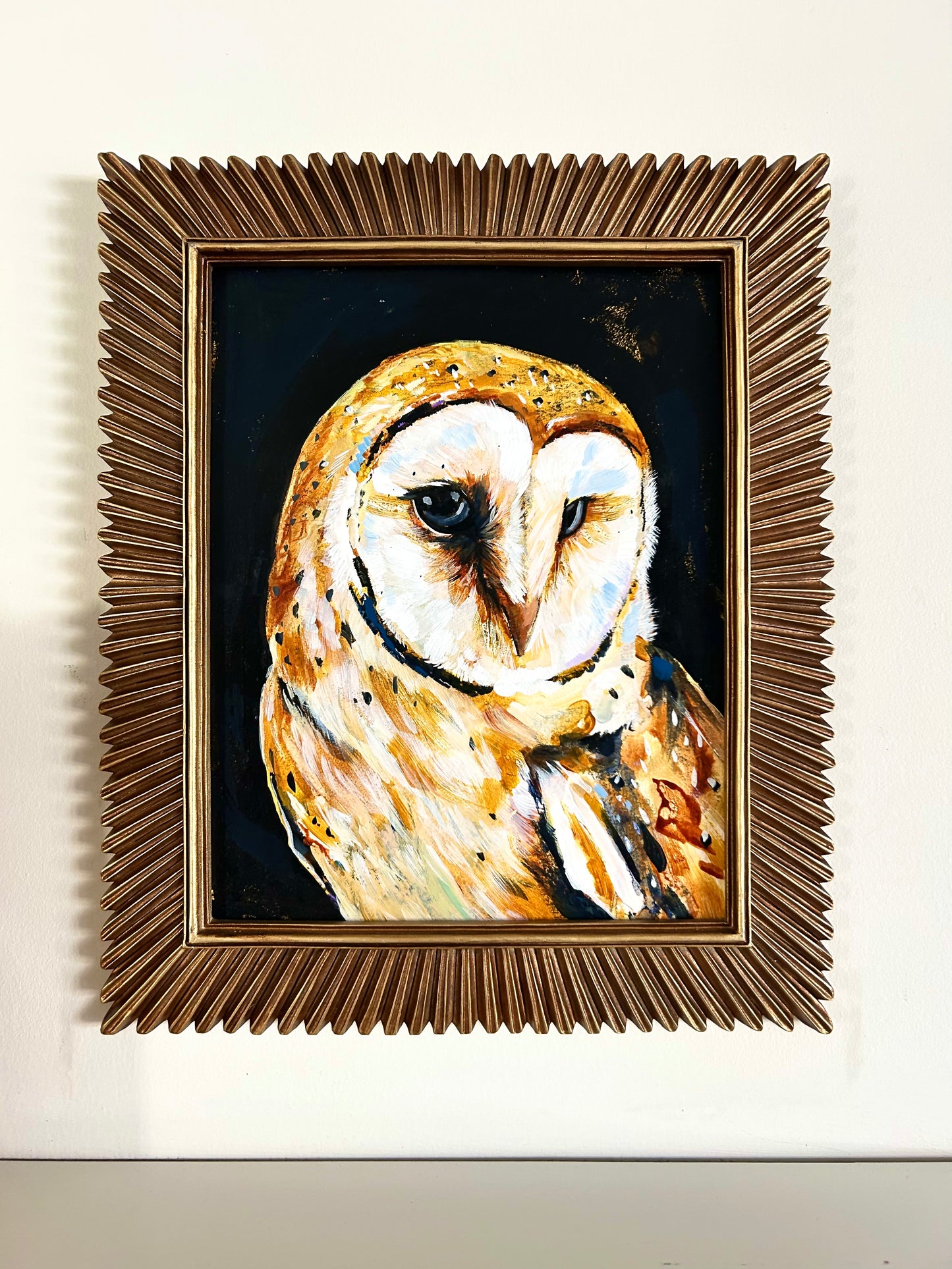 11"x14"  Original Painting of an owl on 300 lb paper framed "Whooooo Me?"
