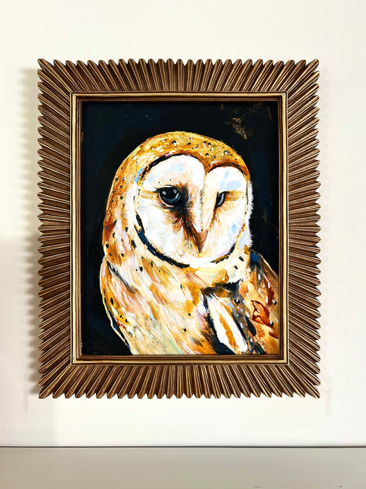11"x14"  Original Painting of an owl on 300 lb paper framed "Whooooo Me?"