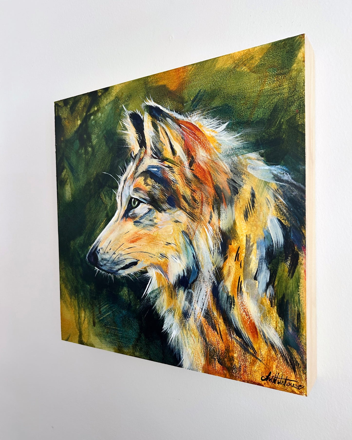 12"x12" Original Painting of a wolf "The Glow"