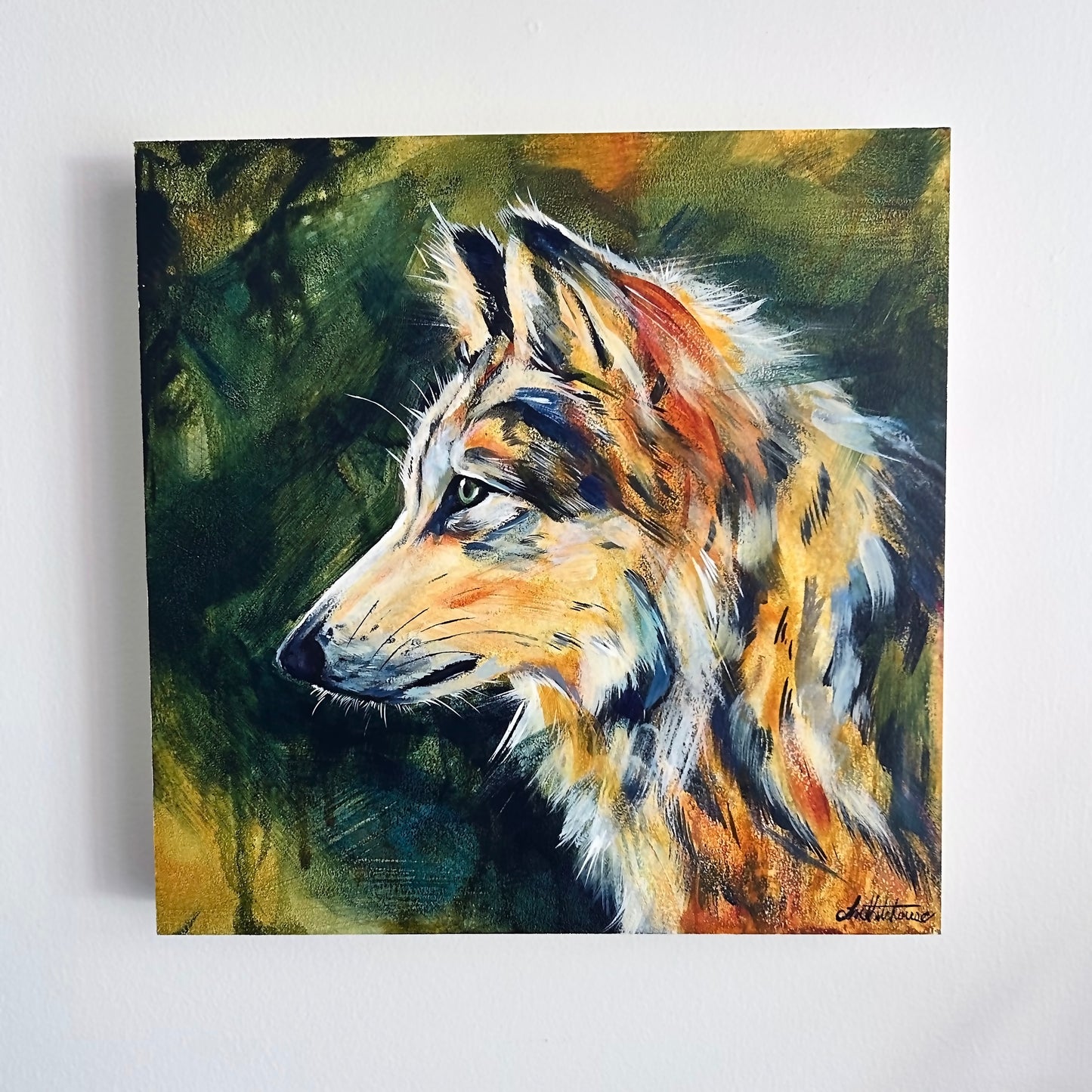 12"x12" Original Painting of a wolf "The Glow"