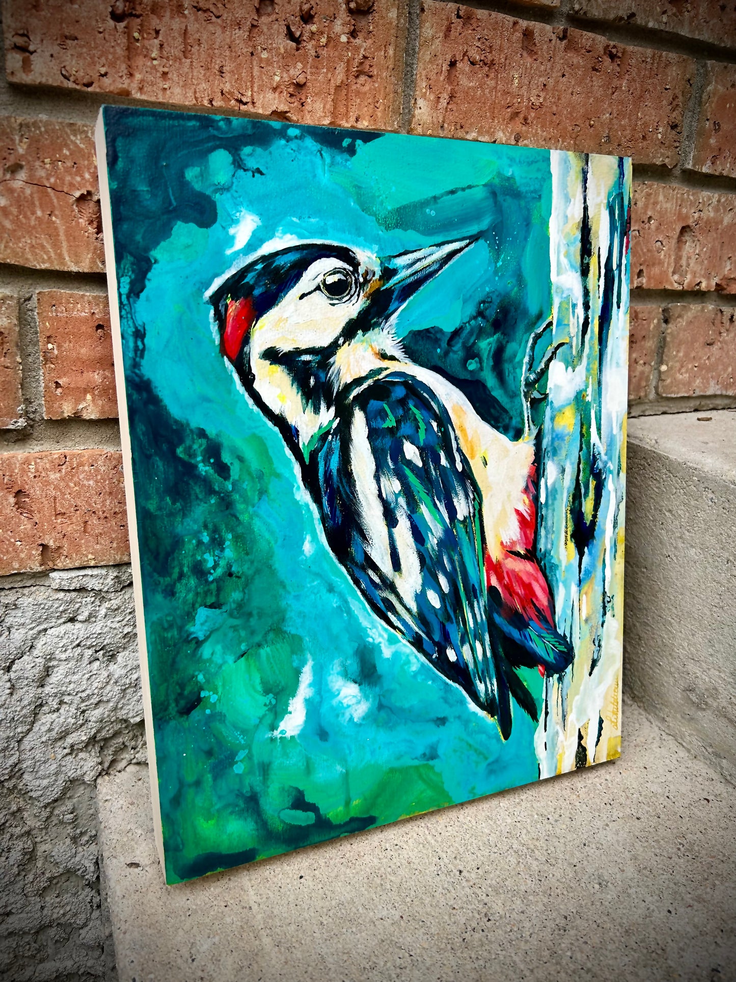 11"x14" Original Painting of a woodpecker "On The Hunt"