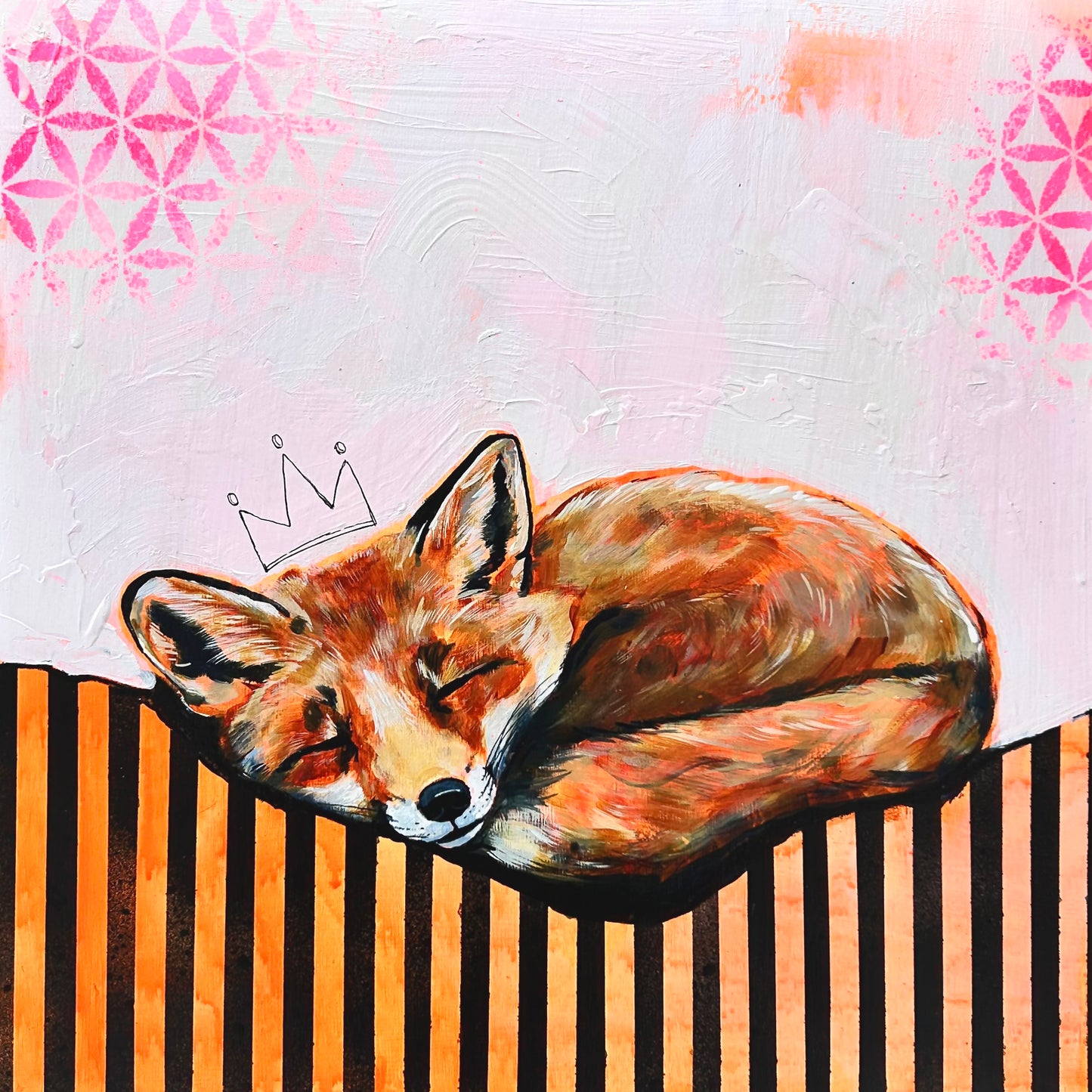 14"x14"  Original Painting of a fox "Dream Big Little One"