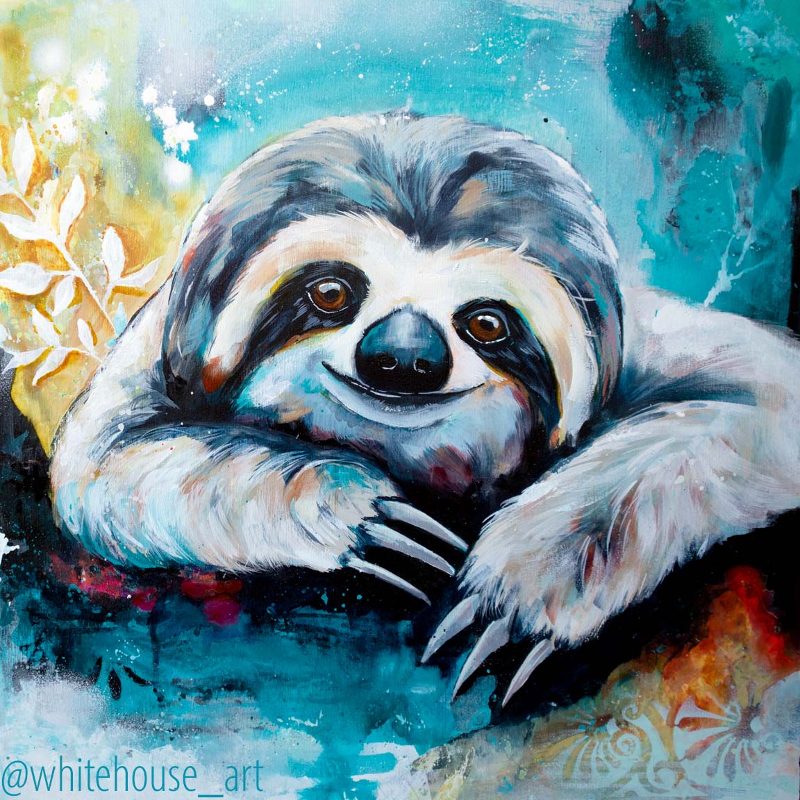 16"x16" Original Painting of a Sloth "Joy"