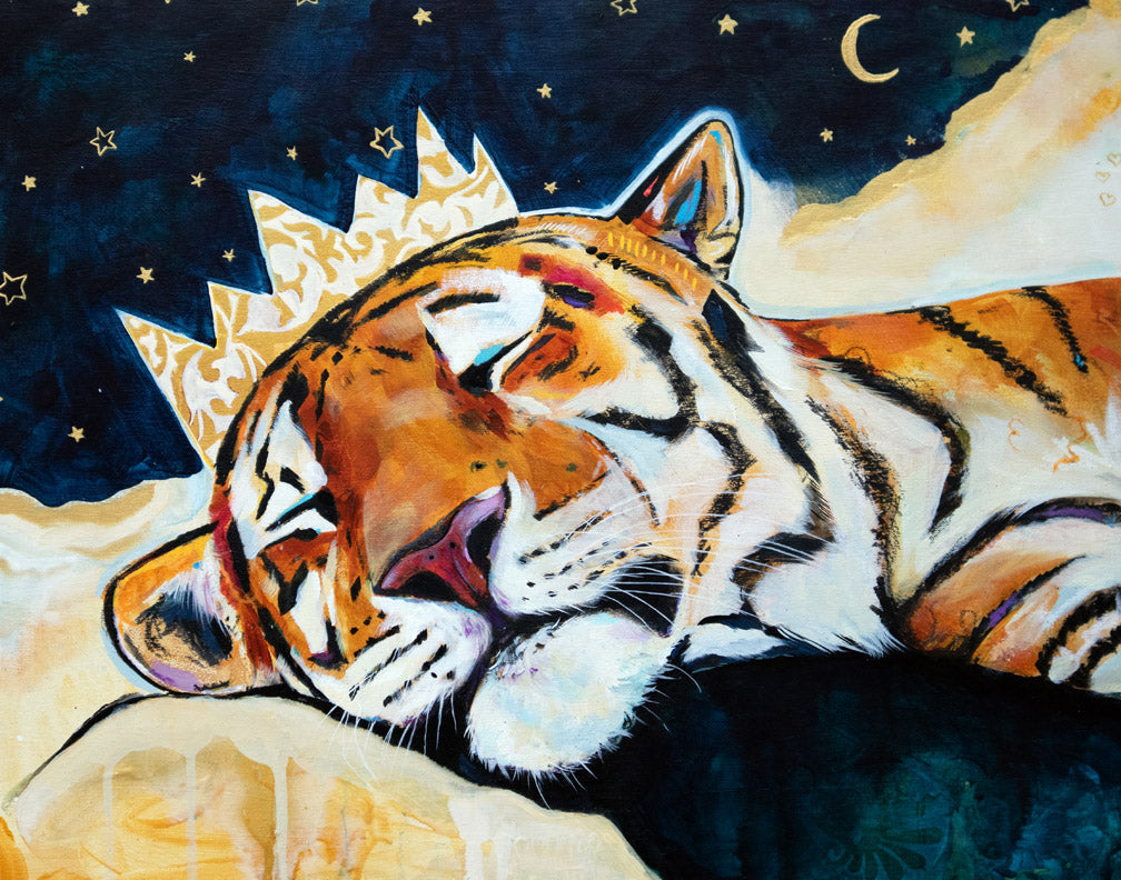 Tiger Painting - Art Print of Original Painting by Lisa Whitehouse titled "Midnight Slumber"